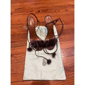 Aquazzura Grey Mink Fur and Suede Wild Russian Ankle Wrap Sandals Size 38.5